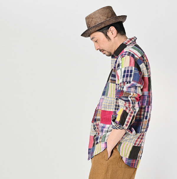 Indian Linen Patchwork 908 Loafer Hiyoku Shirt Male Model