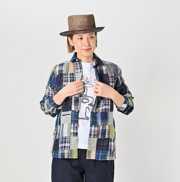 Indian Linen Patchwork 908 Loafer Hiyoku Shirt Female Model