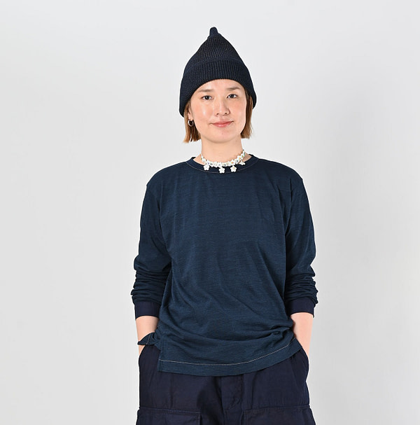 Indigo Supima Tenjiku 908 Star Long Sleeve T-shirt Female Model