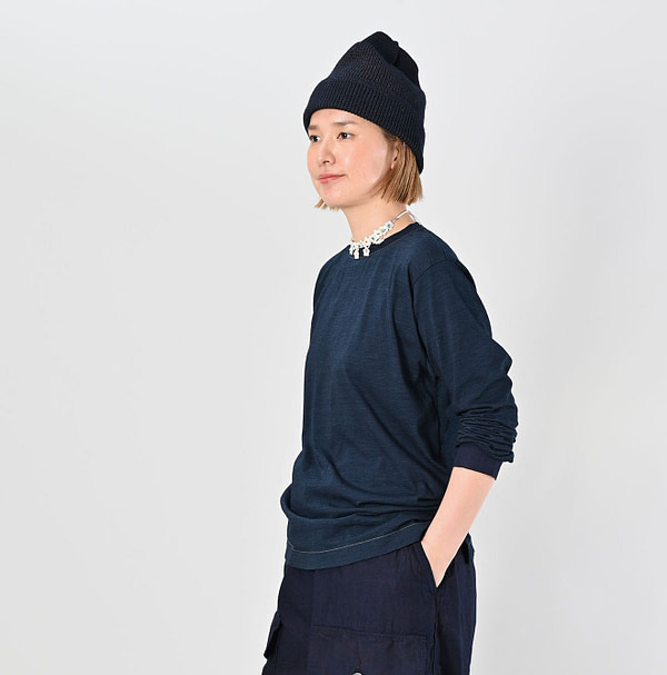 Indigo Supima Tenjiku 908 Star Long Sleeve T-shirt Female Model