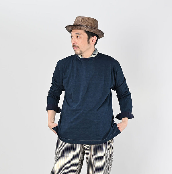 Indigo Supima Tenjiku 908 Star Long Sleeve T-shirt Male Model