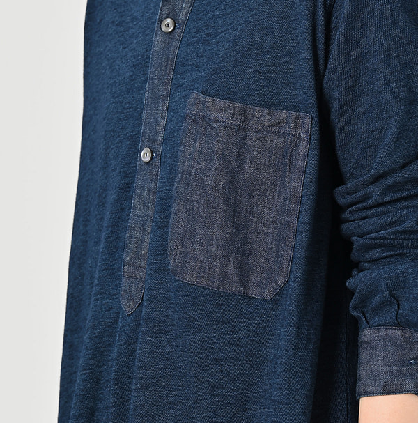 Indigo Denim Cutwork x Tenjiku Grandma Pull Shirt Detail