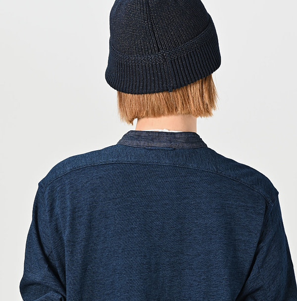 Indigo Denim Cutwork x Tenjiku Grandma Pull Shirt Detail