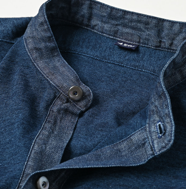 Indigo Denim Cutwork x Tenjiku Grandma Pull Shirt Detail
