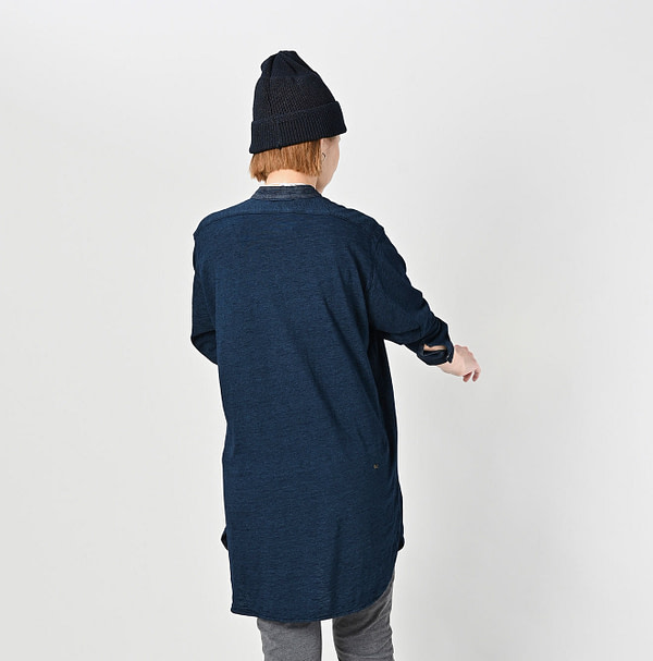 Indigo Denim Cutwork x Tenjiku Grandma Pull Shirt Female Model