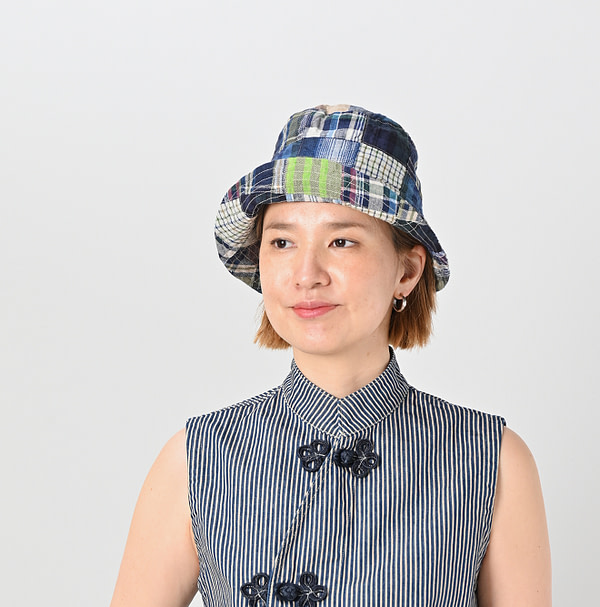 Indian Linen Madras Patchwork Hat Female Model