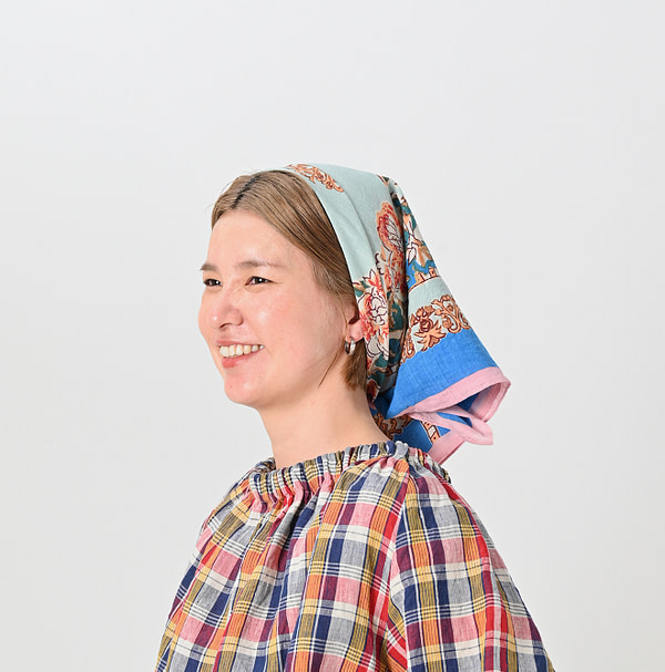 Khadi Block Print Big Bandana Golden Female Model
