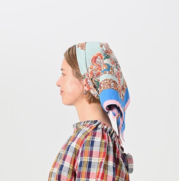 Khadi Block Print Big Bandana Golden Female Model