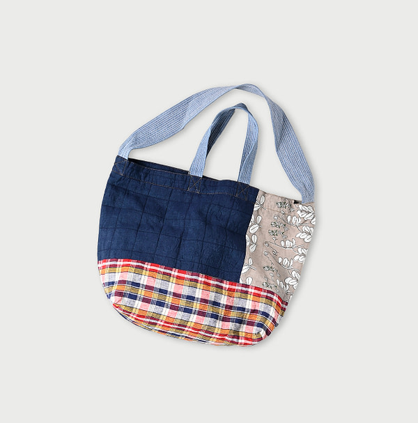 Indian Linen Patchwork Quilting 45 Tote Bag Tricolor Madras