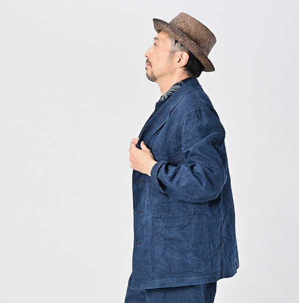 Indigo Linen Cloth Nîmes Jacket Male Model