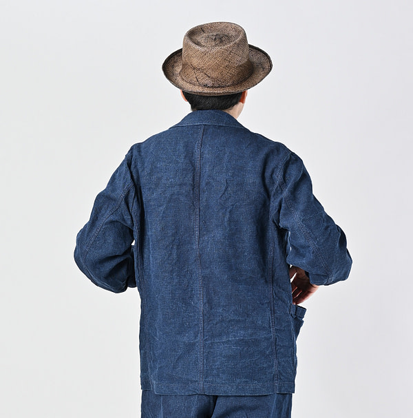Indigo Linen Cloth Nîmes Jacket Male Model