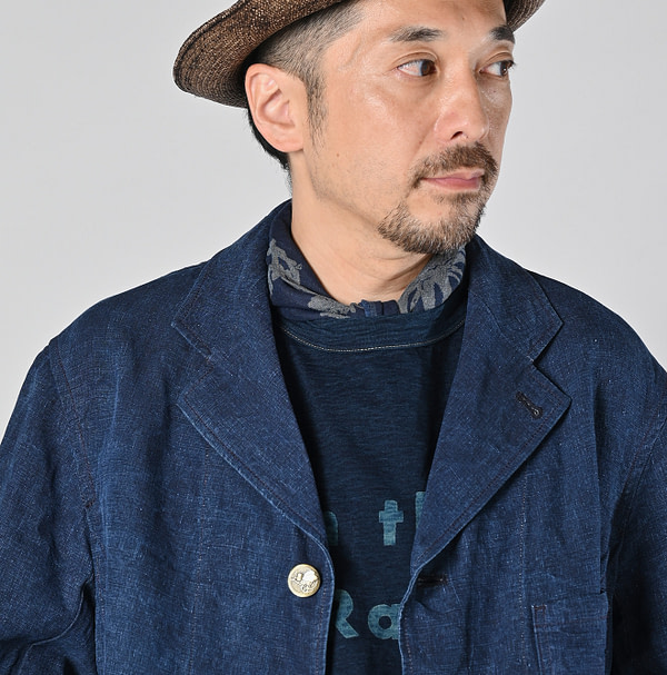 Indigo Linen Cloth Nîmes Jacket Detail
