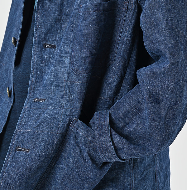 Indigo Linen Cloth Nîmes Jacket Detail
