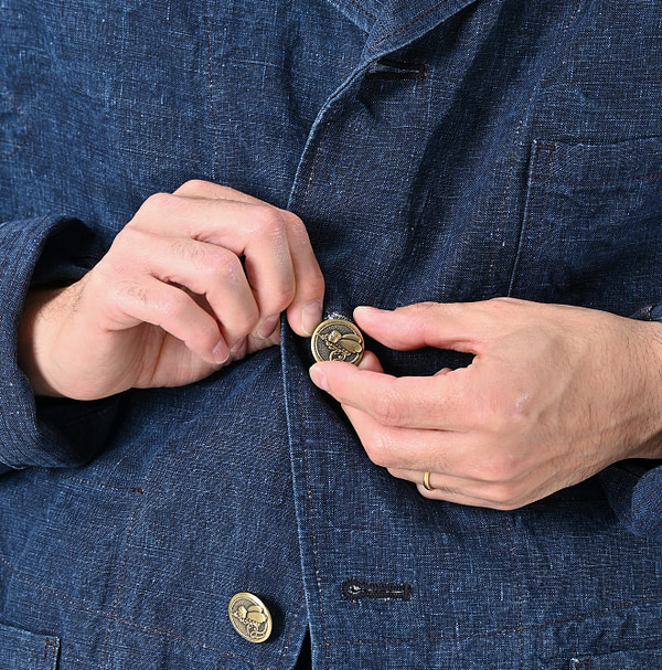 Indigo Linen Cloth Nîmes Jacket Detail