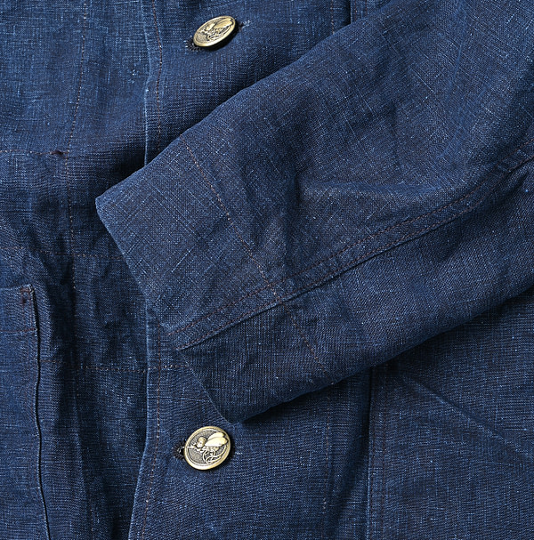 Indigo Linen Cloth Nîmes Jacket Detail