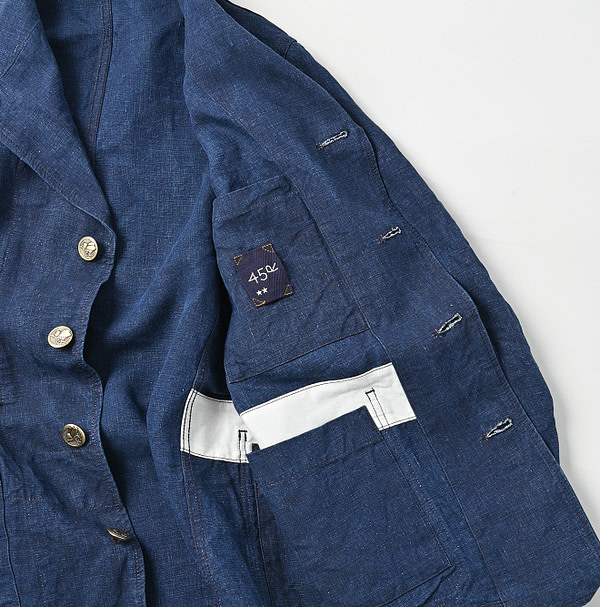 Indigo Linen Cloth Nîmes Jacket Detail