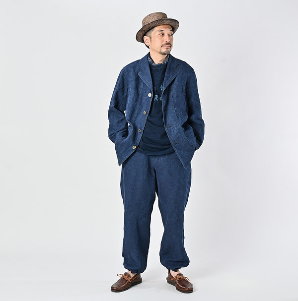 Indigo Linen Cloth Nîmes Jacket Male Model