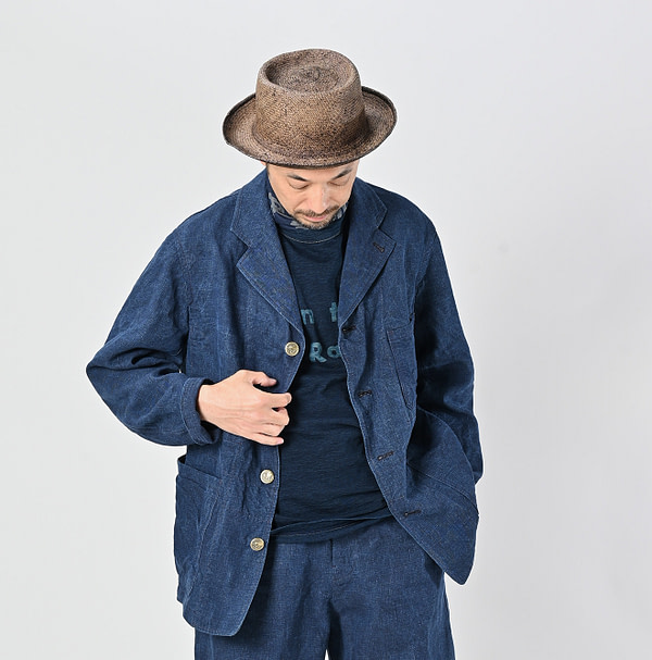 Indigo Linen Cloth Nîmes Jacket Male Model