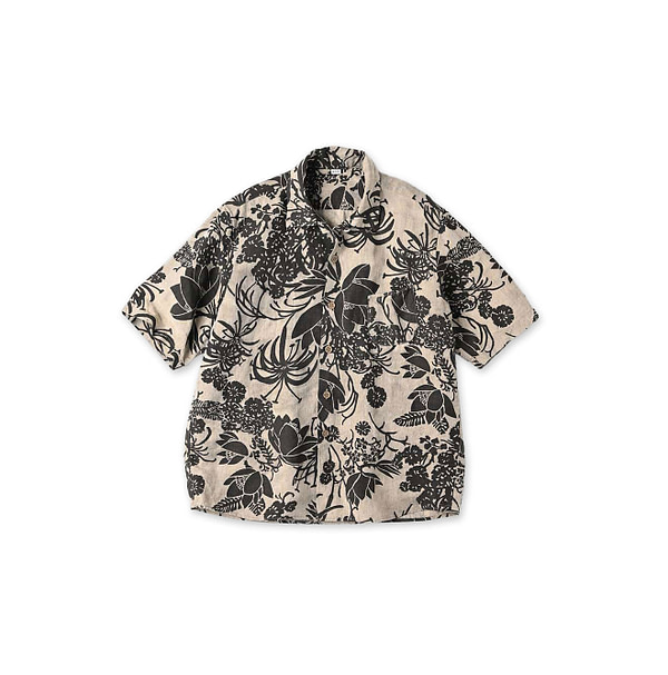 Linen Lotus Print LeiLei Shirt MEN Brown