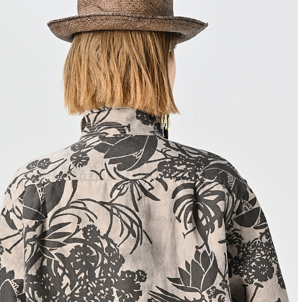 Linen Lotus Print LeiLei Shirt MEN Detail