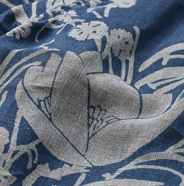 Indigo Linen Lotus Print LeiLei Shirt MEN Detail