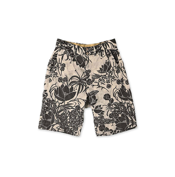 Linen Lotus Print Nîmes Short Pants MEN Brown