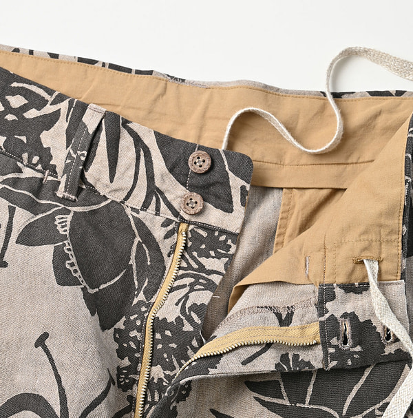 Linen Lotus Print Nîmes Short Pants MEN Detail