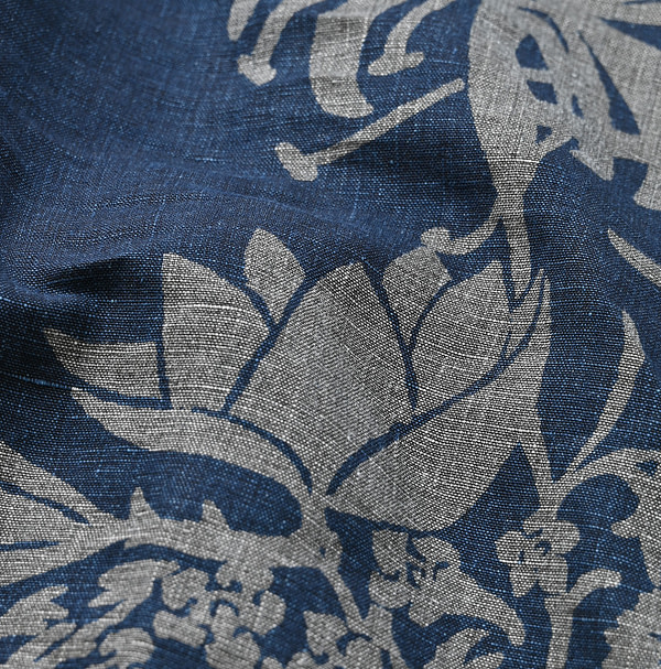Indigo Linen Lotus Print Nîmes Short Pants MEN Detail