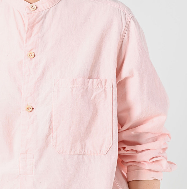 Indigo Khadi OX 908 Stand Collar Grandpa Pull Shirt Detail