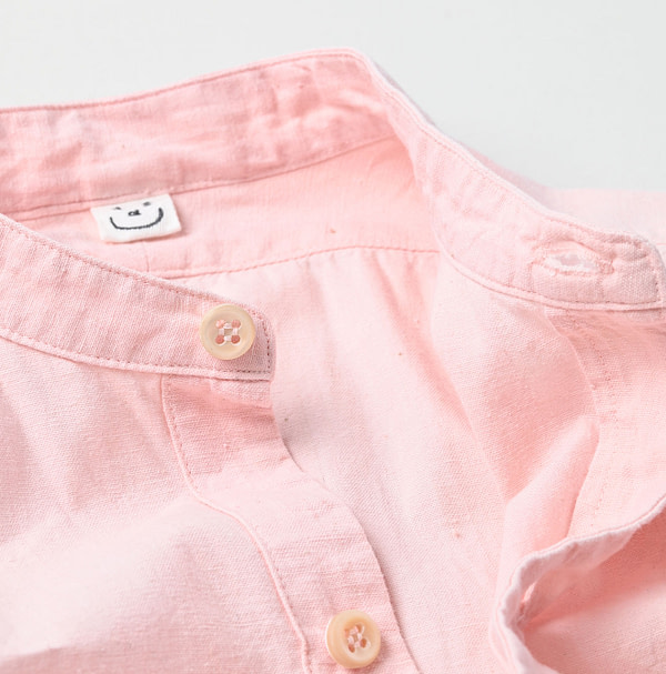 Indigo Khadi OX 908 Stand Collar Grandpa Pull Shirt Detail
