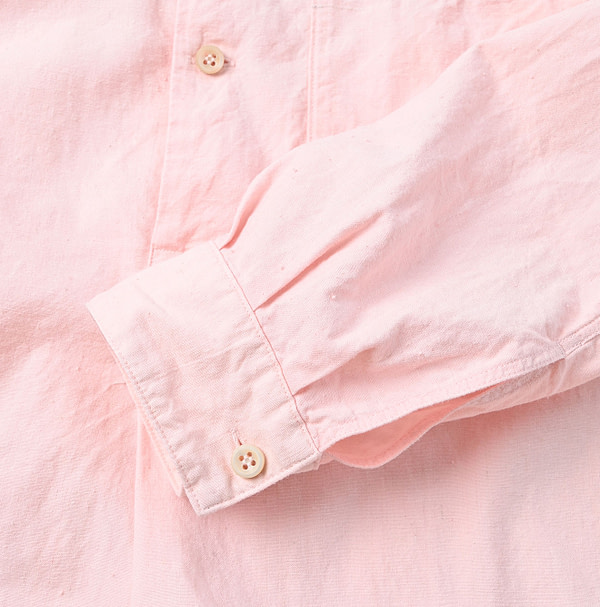 Indigo Khadi OX 908 Stand Collar Grandpa Pull Shirt Detail