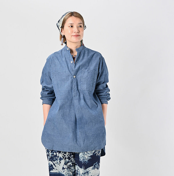 Ai Indian Khadi OX 908 Stand Collar Grandpa Pull Shirt Female Model