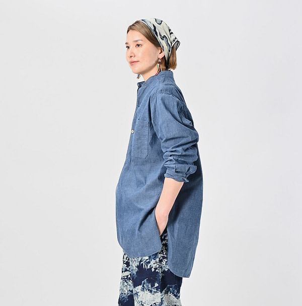 Ai Indian Khadi OX 908 Stand Collar Grandpa Pull Shirt Female Model