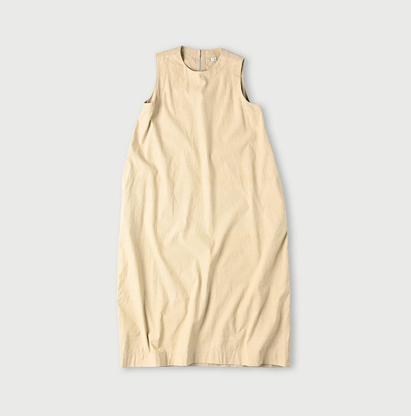 Indian Khadi OX Sleeveless Poyon Dress Beige Chambray