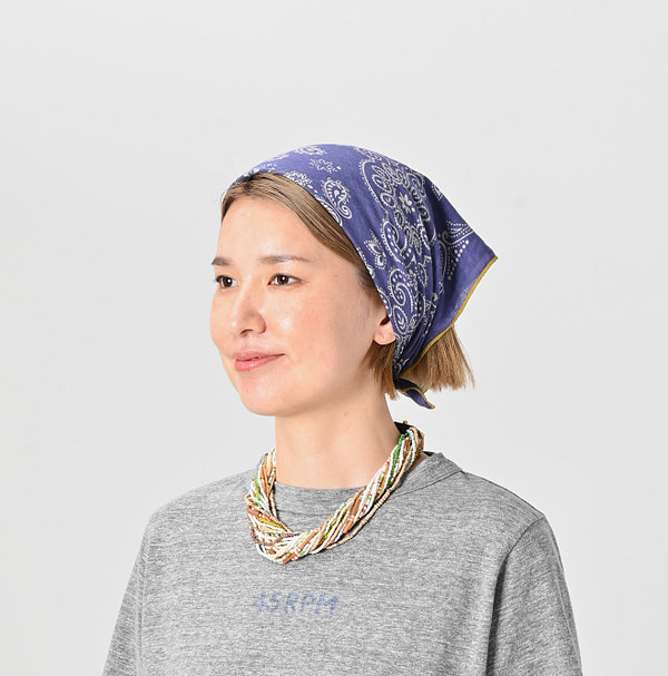 Eggplant Navy Supima Aya Candy Paisley Bandana Female Model