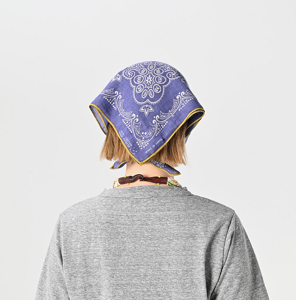 Eggplant Navy Supima Aya Candy Paisley Bandana Female Model