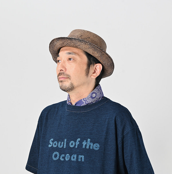 Eggplant Navy Supima Aya Candy Paisley Bandana Male Model
