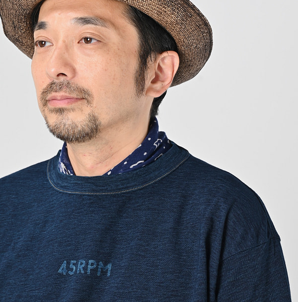 Navy Gauze Ginkgo-tatami Bandana Male Model