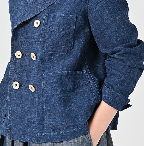 Indigo Linen Cloth Annie W Jacket Detail