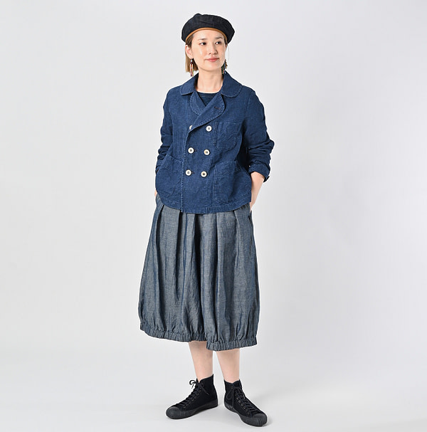 Indigo Linen Cloth Annie W Jacket Female Model