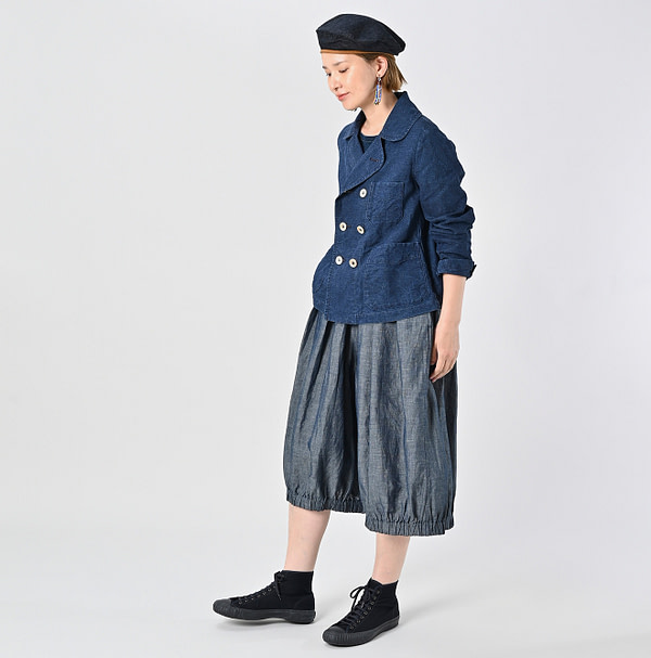 Indigo Linen Cloth Annie W Jacket Female Model