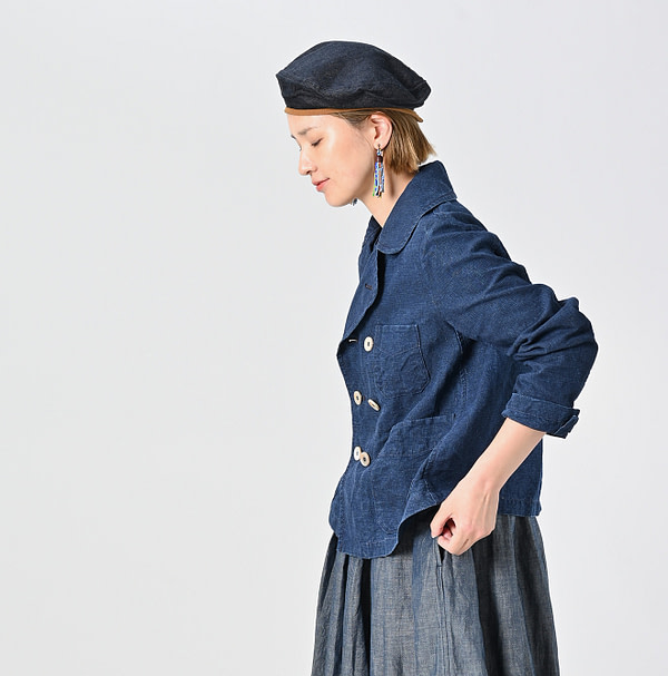 Indigo Linen Cloth Annie W Jacket Female Model