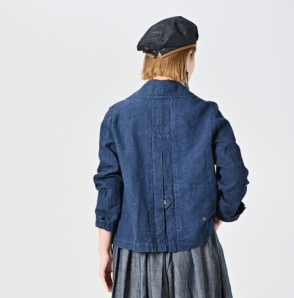 Indigo Linen Cloth Annie W Jacket Female Model