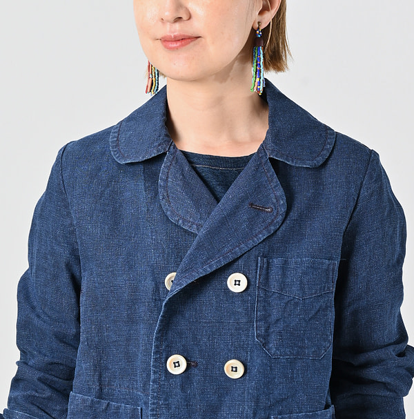 Indigo Linen Cloth Annie W Jacket Detail