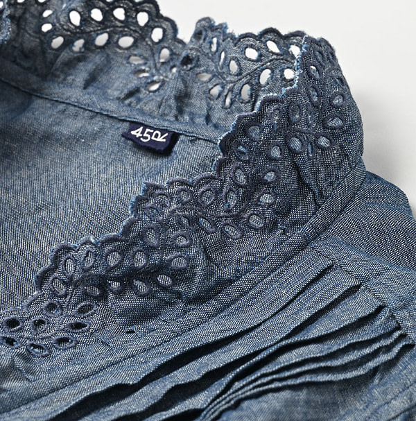 Cotton Linen Dungaree Cutwork Cache-Coeur Detail