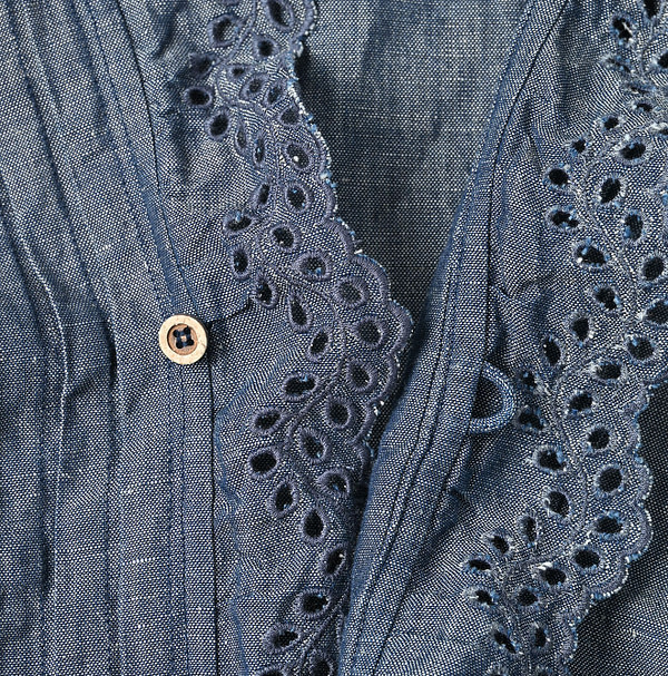 Cotton Linen Dungaree Cutwork Cache-Coeur Detail