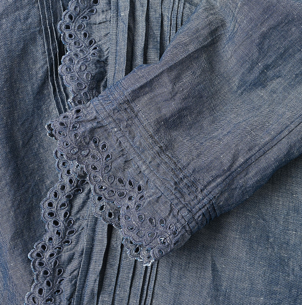 Cotton Linen Dungaree Cutwork Cache-Coeur Detail