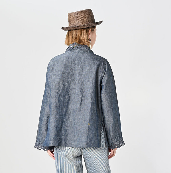 Cotton Linen Dungaree Cutwork Cache-Coeur Female Model