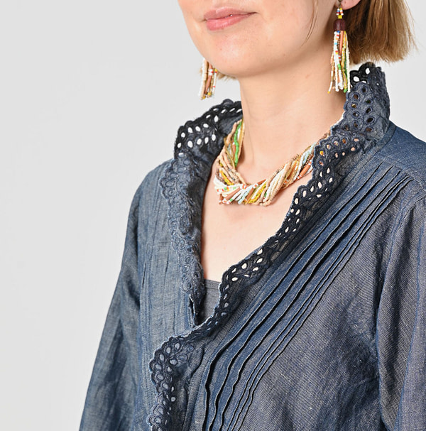Cotton Linen Dungaree Cutwork Cache-Coeur Detail
