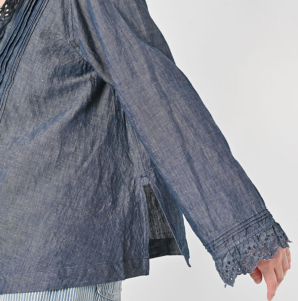 Cotton Linen Dungaree Cutwork Cache-Coeur Detail